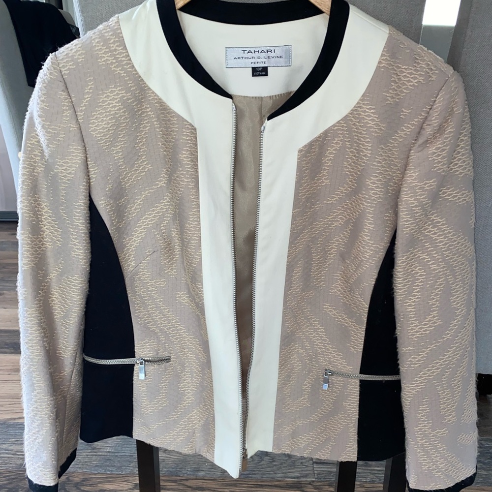 Tahari 10 P Petite jacket cream/white/nude/black